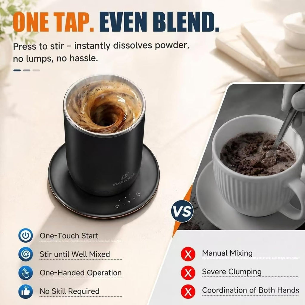 Juego de 2 tazas de café autoagitables, tazas calentadas de 10 onza...