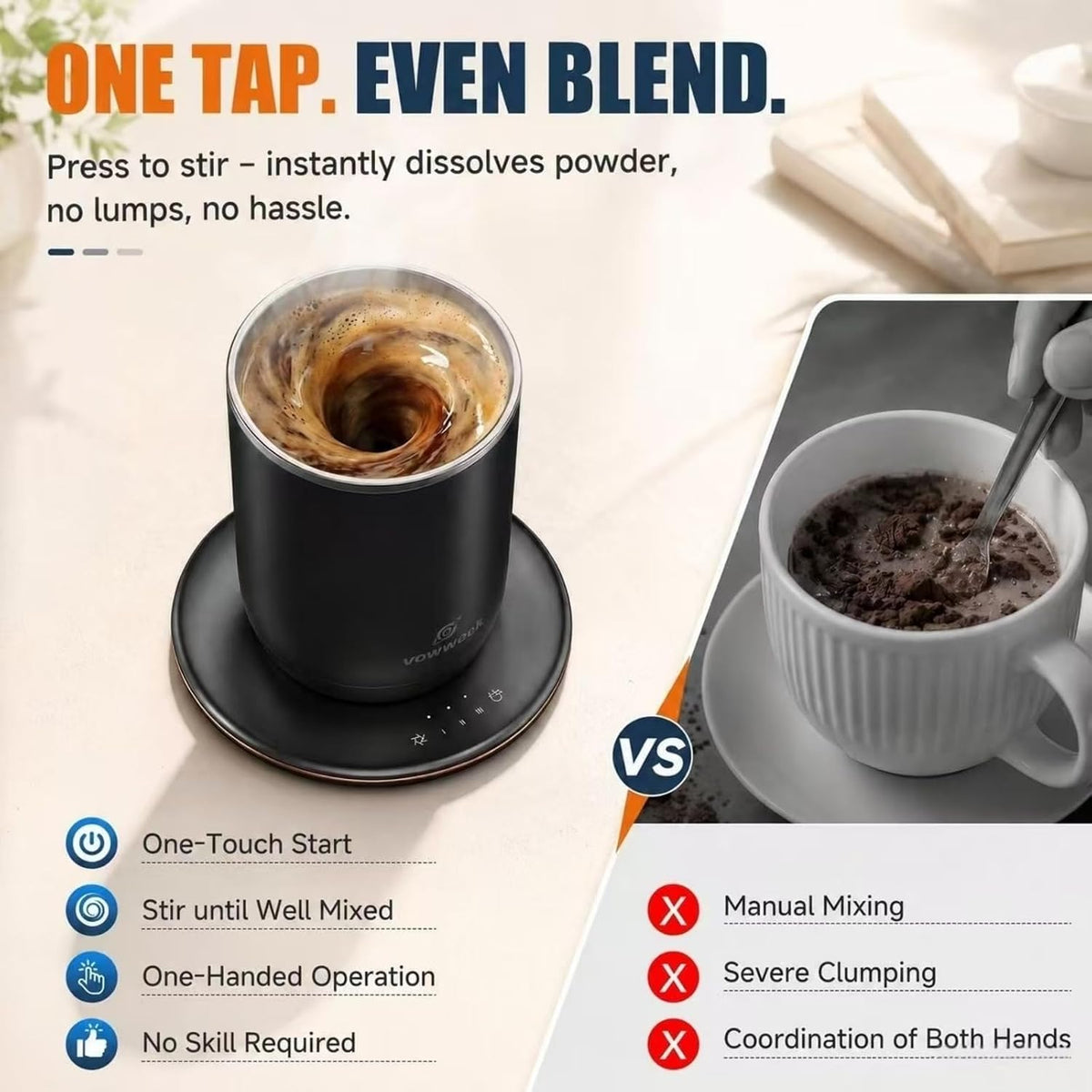 Juego de 2 tazas de café autoagitables, tazas calentadas de 10 onza...