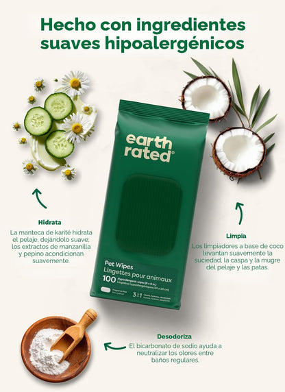 Earth Rated Toallitas para mascotas para perros y gatos, hipoalergé...