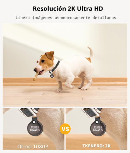 TKENPRO Cámara para mascotas 2K con dispensador de golosinas, cámar...