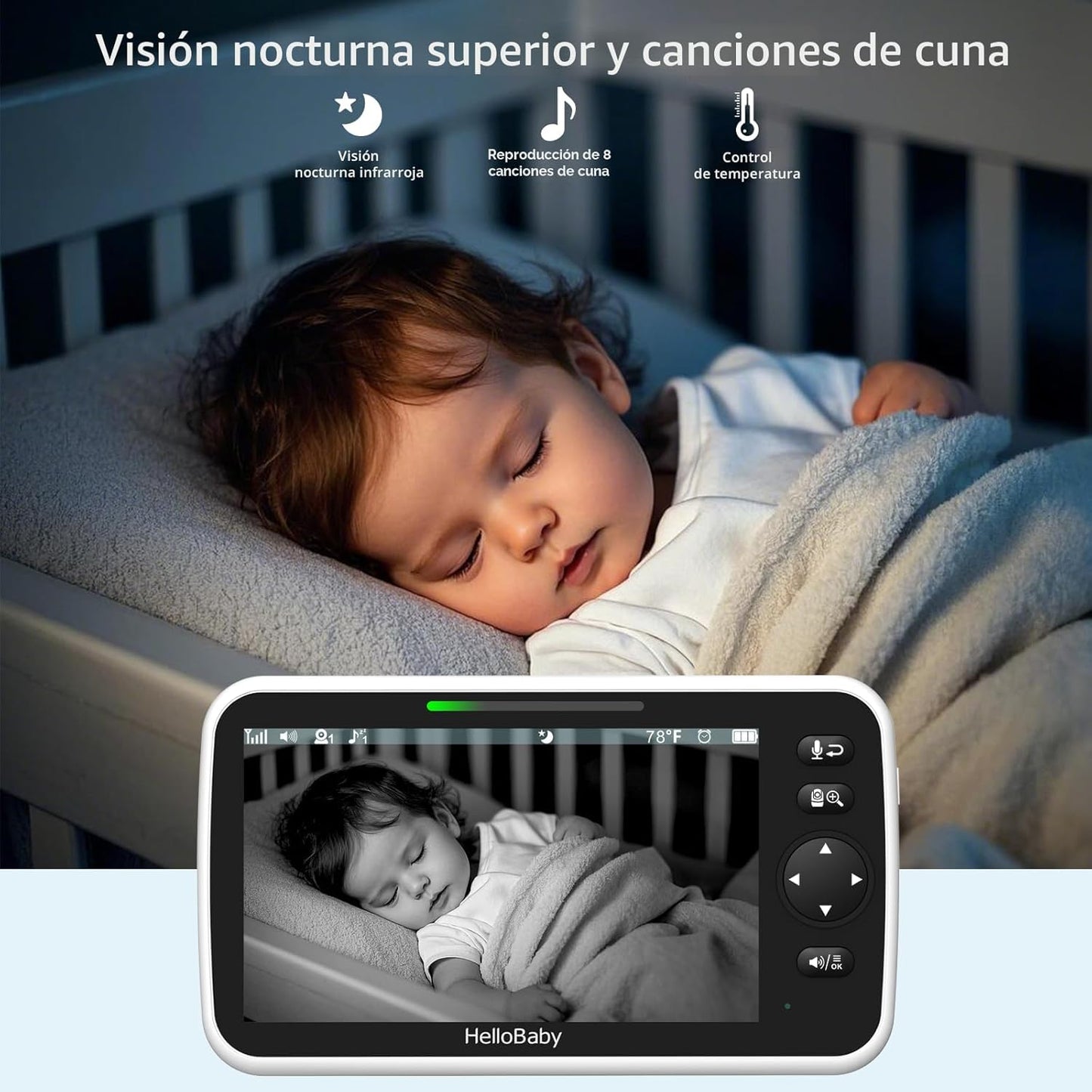 HelloBaby - Monitor de bebé con video de 6'' de pantalla di...