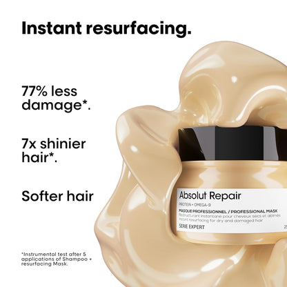 L'Oréal Professionnel Paris Absolut Repair Hair Mask - Tratamiento nutritivo de proteínas, hidrata, repara daños y añade brillo, para cabello seco y dañado