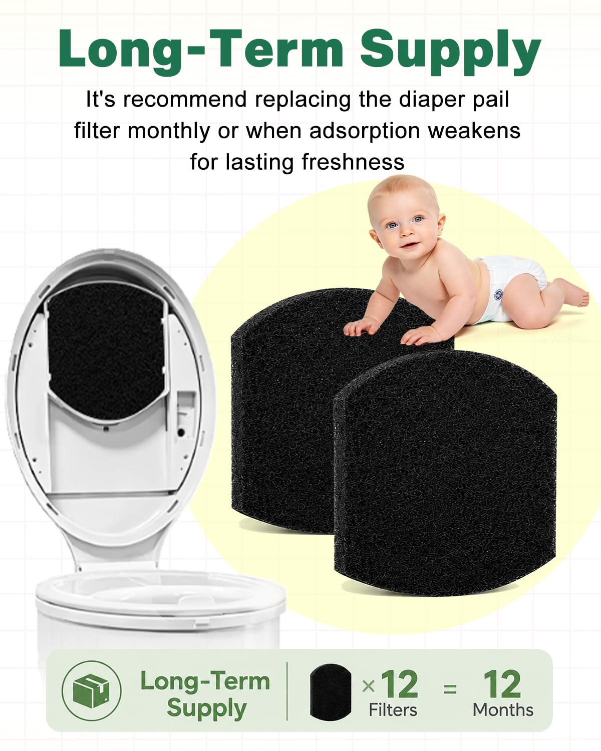 Paquete de 8 desodorantes para cubos de pañales para bebés compatib...