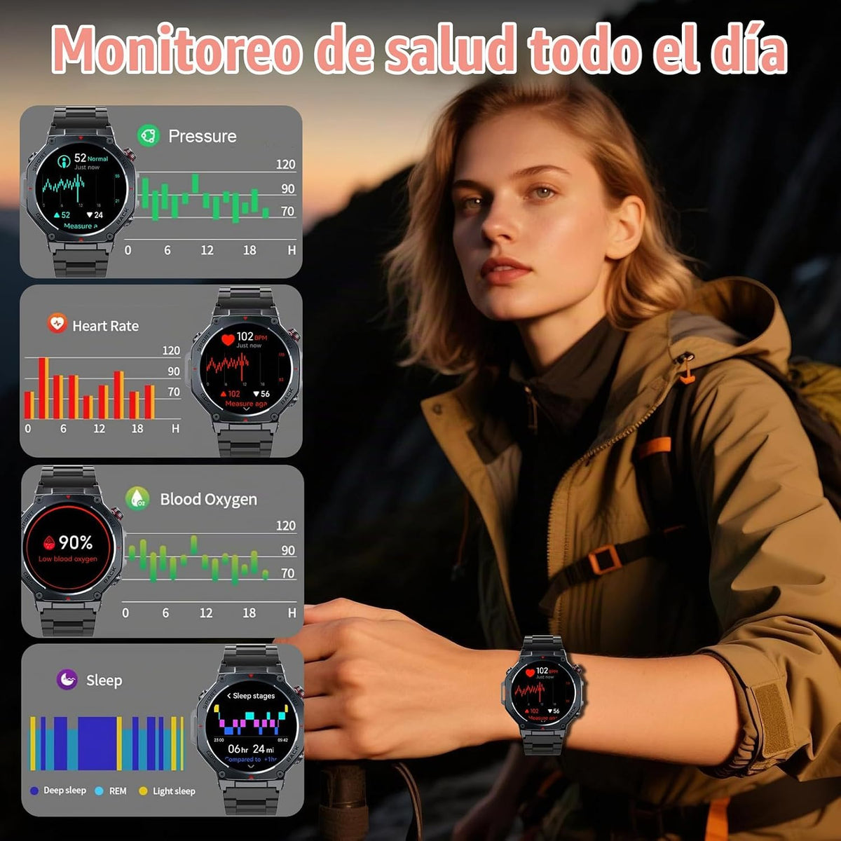 Jugeman Reloj inteligente militar para hombres GPS incorporado con...