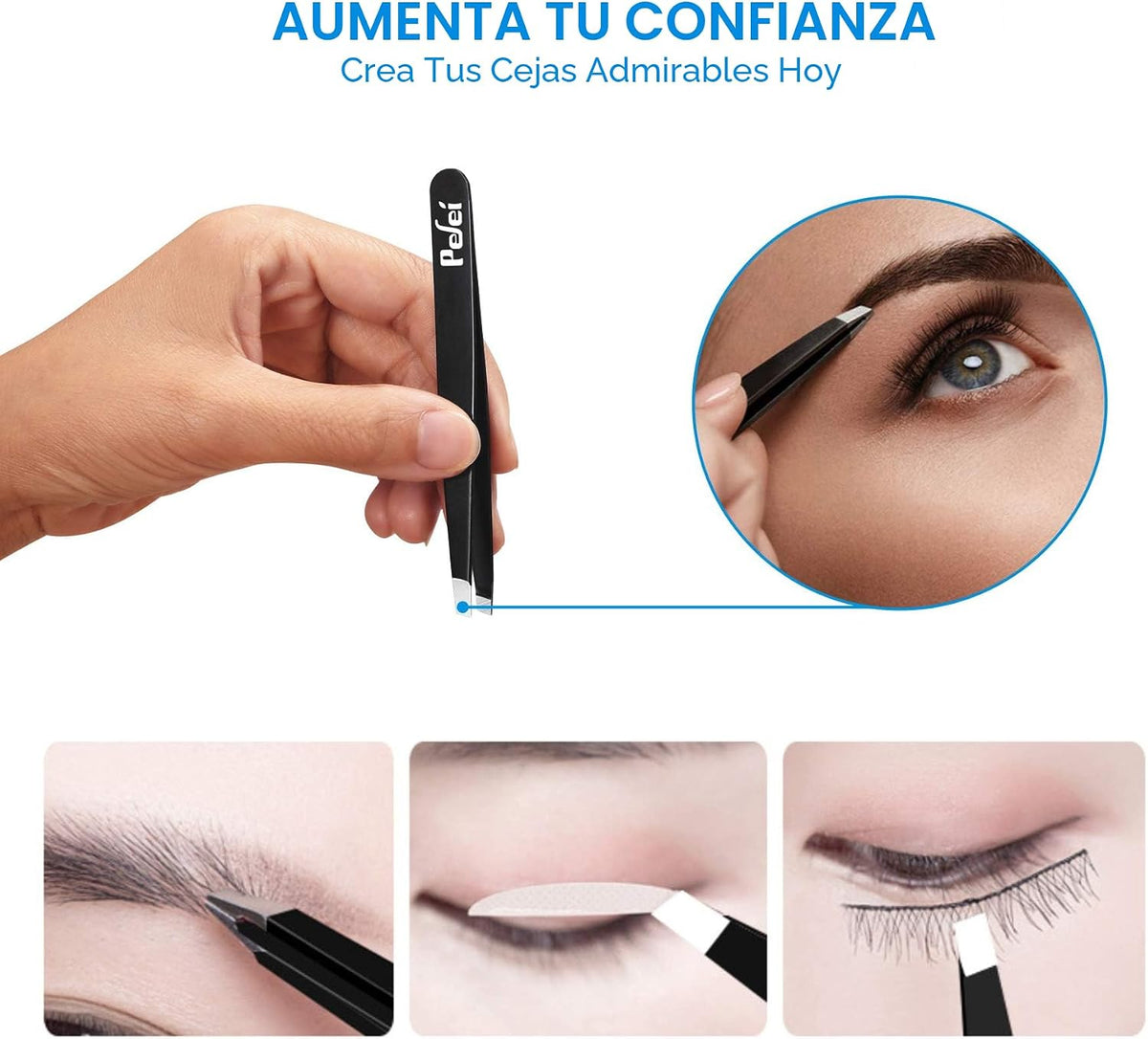 Pefei Juego de pinzas profesionales de acero inoxidable para cejas,...