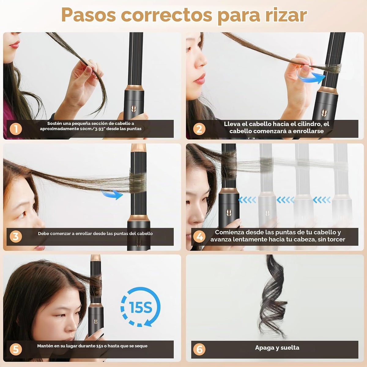 Cepillo secador de pelo 6 en uno, rizador de aire, cepillo redondo...