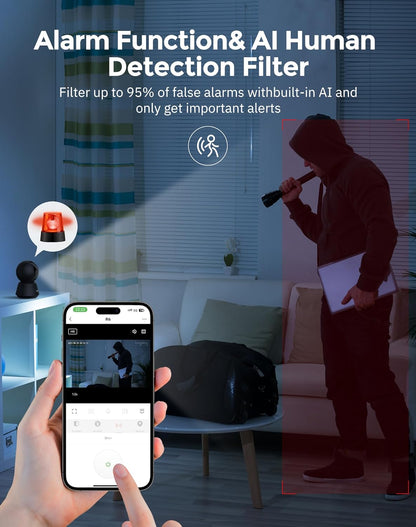 Hugolog - Cámara de seguridad interior Pan\/Tilt de 2K 3MP con enfo...