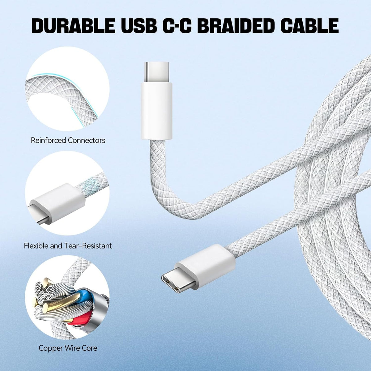 Adaptador de corriente dinámico de 40 W con 60 W máximo, cargador Apple de 40 W, cargador de pared rápido plegable tipo C con cable USB-C trenzado de 6 pies para iPhone 17 Pro Max/16 Pro/15/15 Plus
