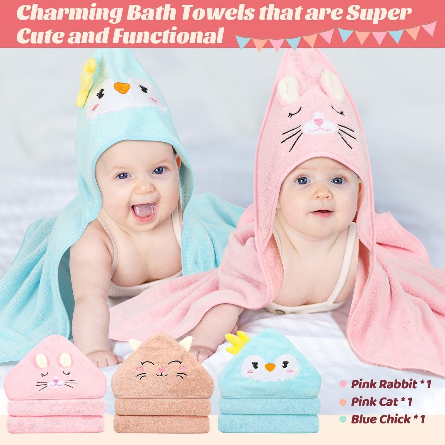 12 toallas de bebé con capucha, toallas suaves para bebé, toallas de baño absorbentes, 3 toallas de bebé y 9 paños de bebé para recién nacidos, niños pequeños y niños, toallas de bebé de 32 x 32
