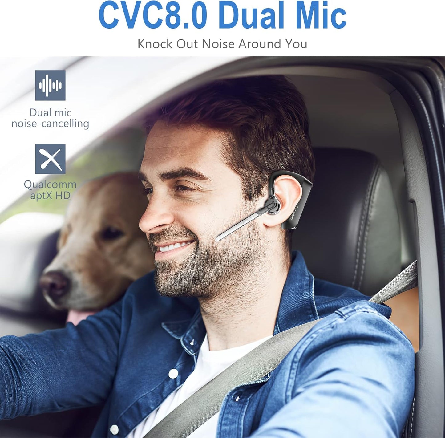 Conambo Auriculares Bluetooth 5.2 con CVC8.0 Dual Mic Cancelación de Ruido Auricular Bluetooth 16Hrs Talktime Auriculares Inalámbricos para Camión Conductor iPhone Android Teléfonos Celulares