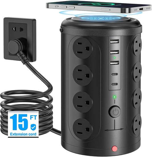 Regleta de alimentación en torre con cargador inalámbrico de 15 W,...