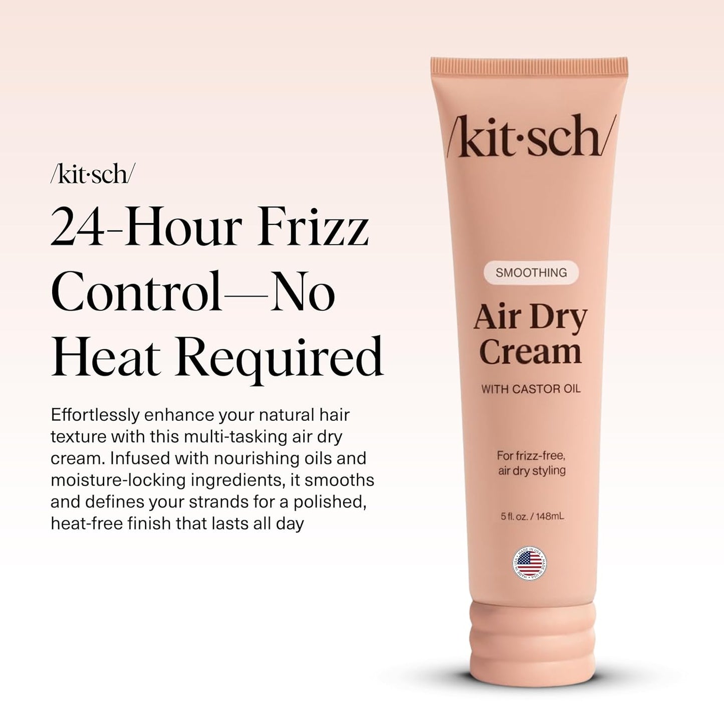 Kitsch Crema suavizante de secado al aire para el cabello, producto para el cuidado del cabello con aceite de ricino y aceite de coco, crema de peinado sin peso, mejora la apariencia de la textura