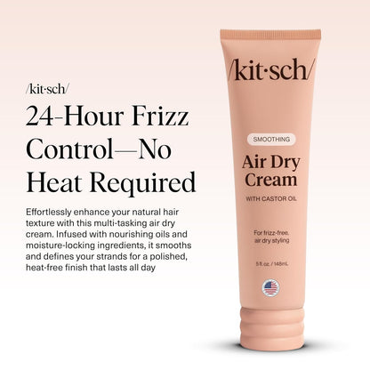 Kitsch Crema suavizante de secado al aire para el cabello, producto para el cuidado del cabello con aceite de ricino y aceite de coco, crema de peinado sin peso, mejora la apariencia de la textura