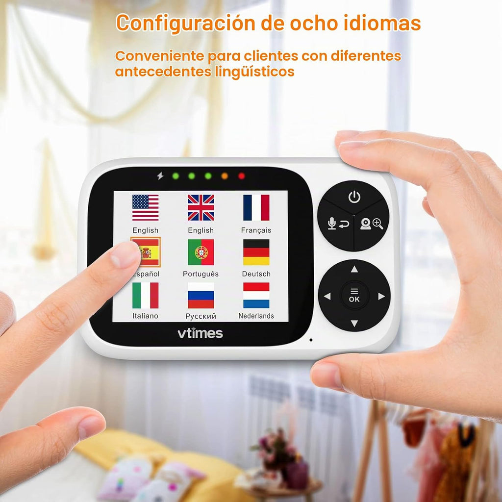 VTimes Monitor de bebé con cámara y audio, pantalla IPS de 3.2 pulg...