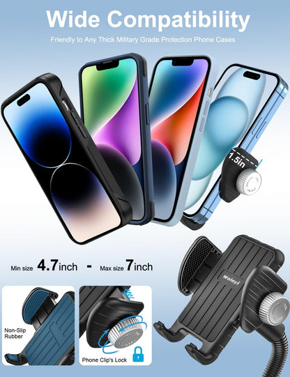 Soporte de teléfono de cuello de cisne para silla de ruedas, cochecito, carrito de golf, barco, soporte de micrófono, bicicleta de ciclismo interior, abrazadera de manillar de bicicleta de gimnasio para iPhone Air 17 Pro Max 16 15 14 13 12 Plus, S25, telé