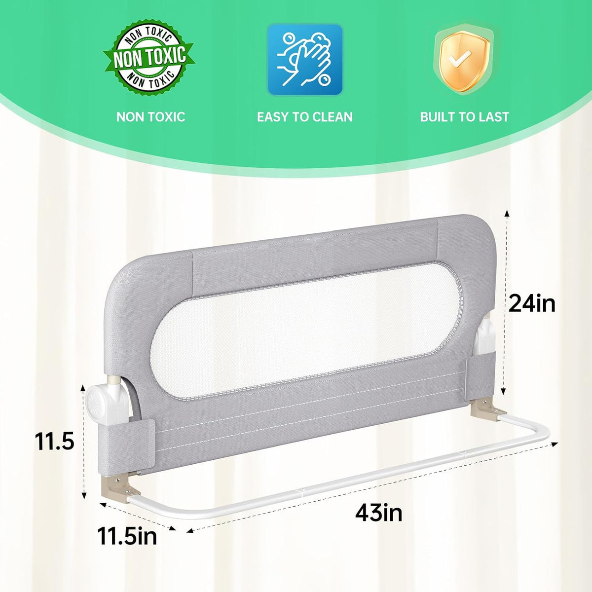 UPGOGO Riel de cama plegable para niños pequeños, gris, 43 pulgadas...