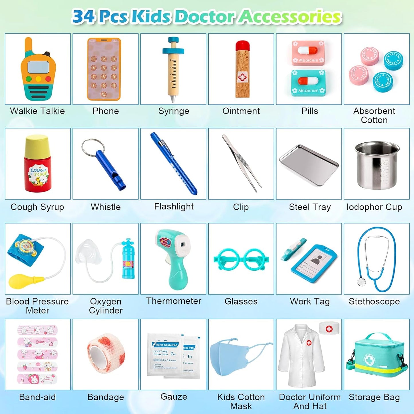 Sundaymot Kit médico para niños juego de simulación de 34