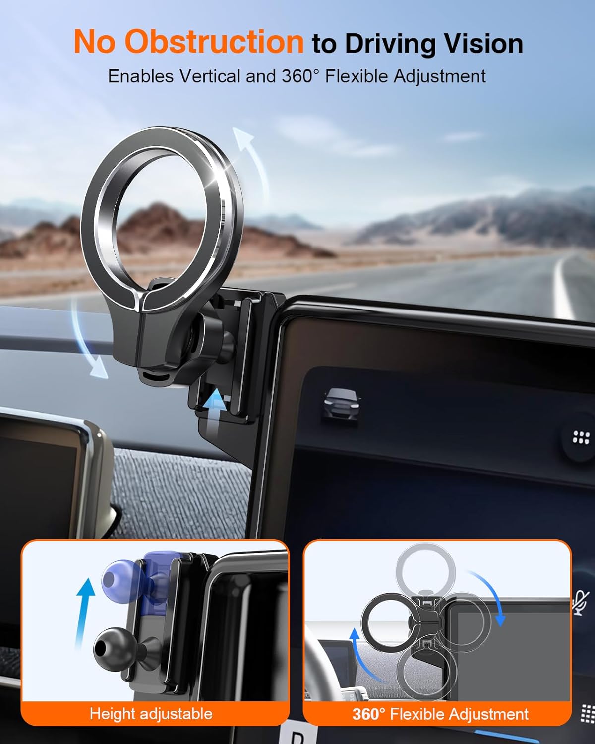 pop-tech Soporte magnético para automóvil compatible con Ford Mustang Mach-E 2021-2025, soporte de teléfono celular con imanes fuertes para MagSafe, accesorios para automóviles, soporte móvil para