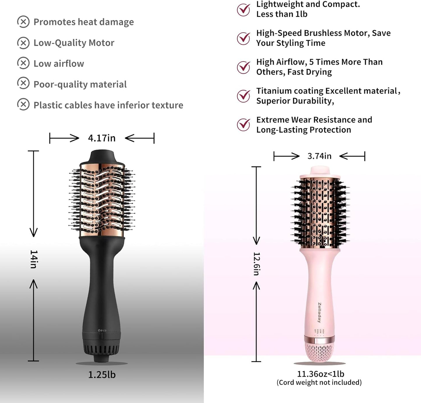 Cepillo secador de pelo iónico 4.0, ligero secado 3 veces más rápido, cepillo de soplado 5 en 1 para más brillo, rizos y volumen, cepillo de titanio para cabello caliente más suave, antiencrespamiento