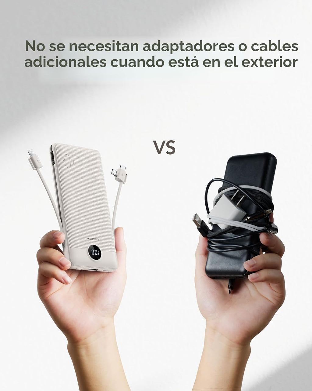 VEGER Cargador Portátil con Enchufe de CA Integrado y Cables, Todo...