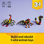 LEGO Creator 31159 - Juguete de araña sorprendente de animales salvajes 3 en 1, juguete de construcción con 3 opciones de construcción, araña, escorpión o serpiente, figuras de animales para niños
