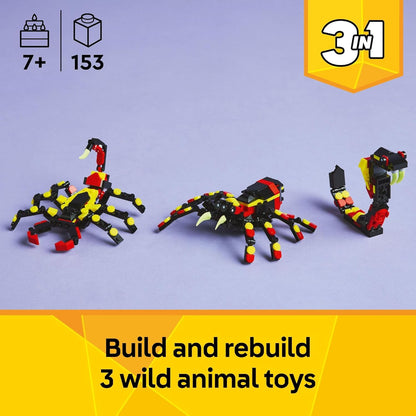 LEGO Creator 31159 - Juguete de araña sorprendente de animales salvajes 3 en 1, juguete de construcción con 3 opciones de construcción, araña, escorpión o serpiente, figuras de animales para niños
