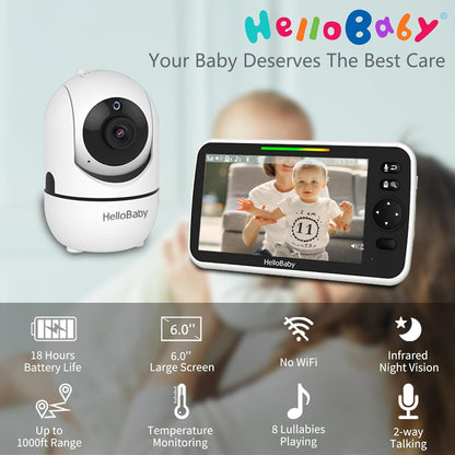 HelloBaby - Monitor de bebé con video de 6'' de pantalla di...