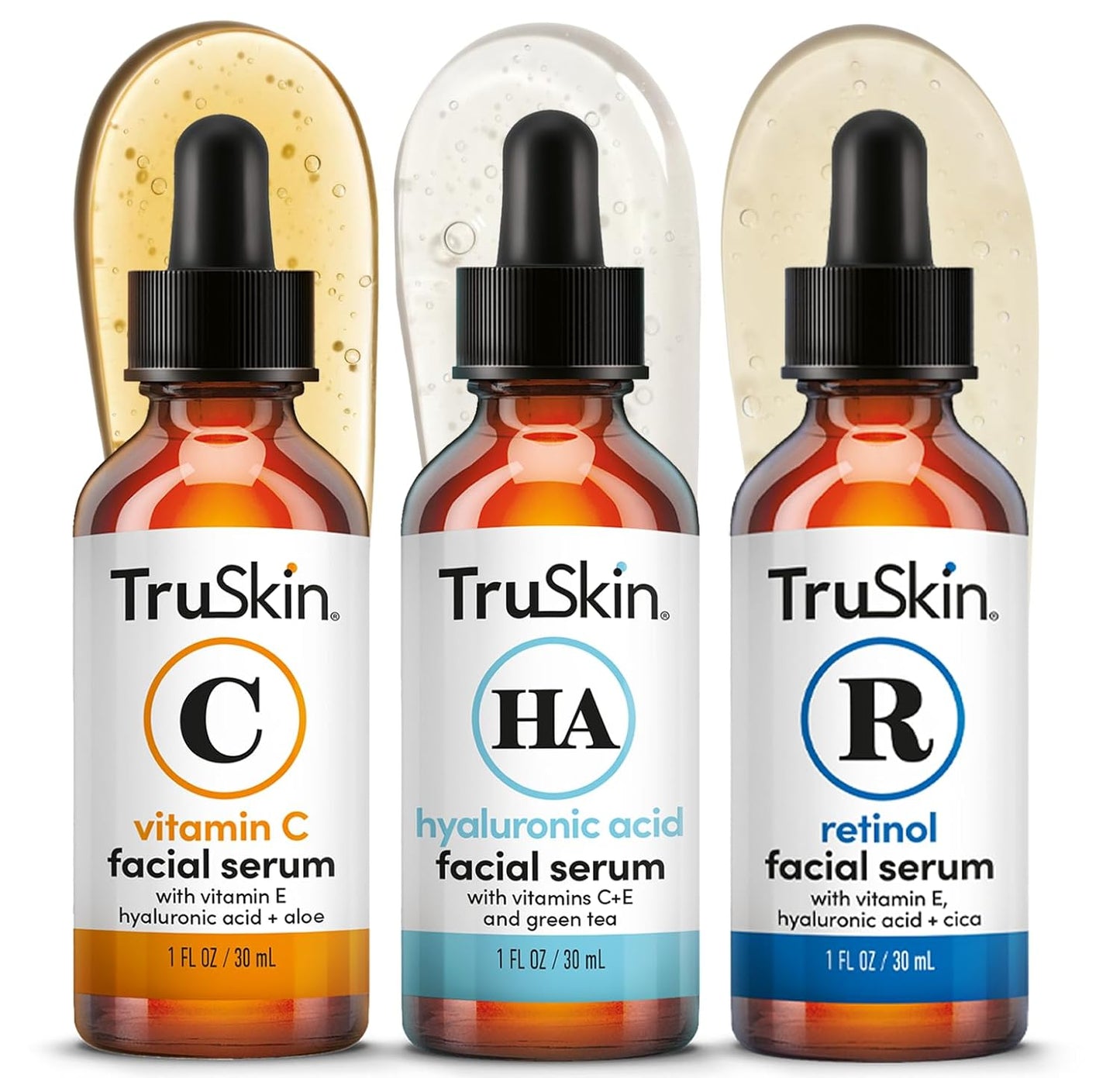 TruSkin Trío de suero facial - Ácido hialurónico, vitamina C y suero de retinol para la cara - Set de cuidado de la piel antienvejecimiento para mujeres - Cuidado de la piel para una piel brillante