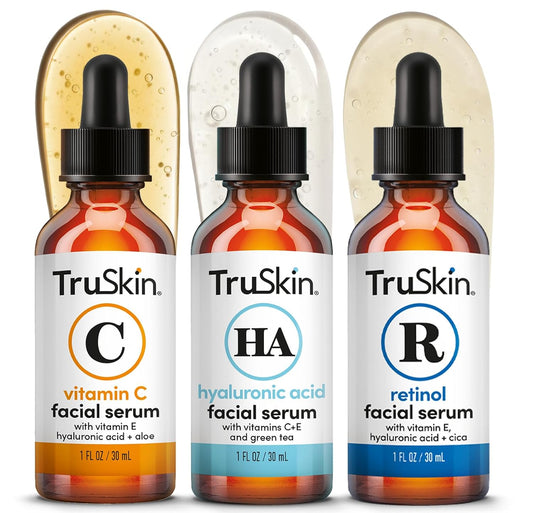 TruSkin Trío de suero facial - Ácido hialurónico, vitamina C y suero de retinol para la cara - Set de cuidado de la piel antienvejecimiento para mujeres - Cuidado de la piel para una piel brillante