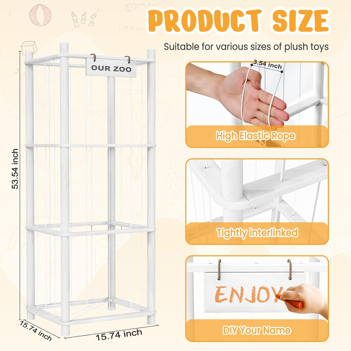 Woodure Organizador y Almacenamiento para Animales de Peluche, Sopo...