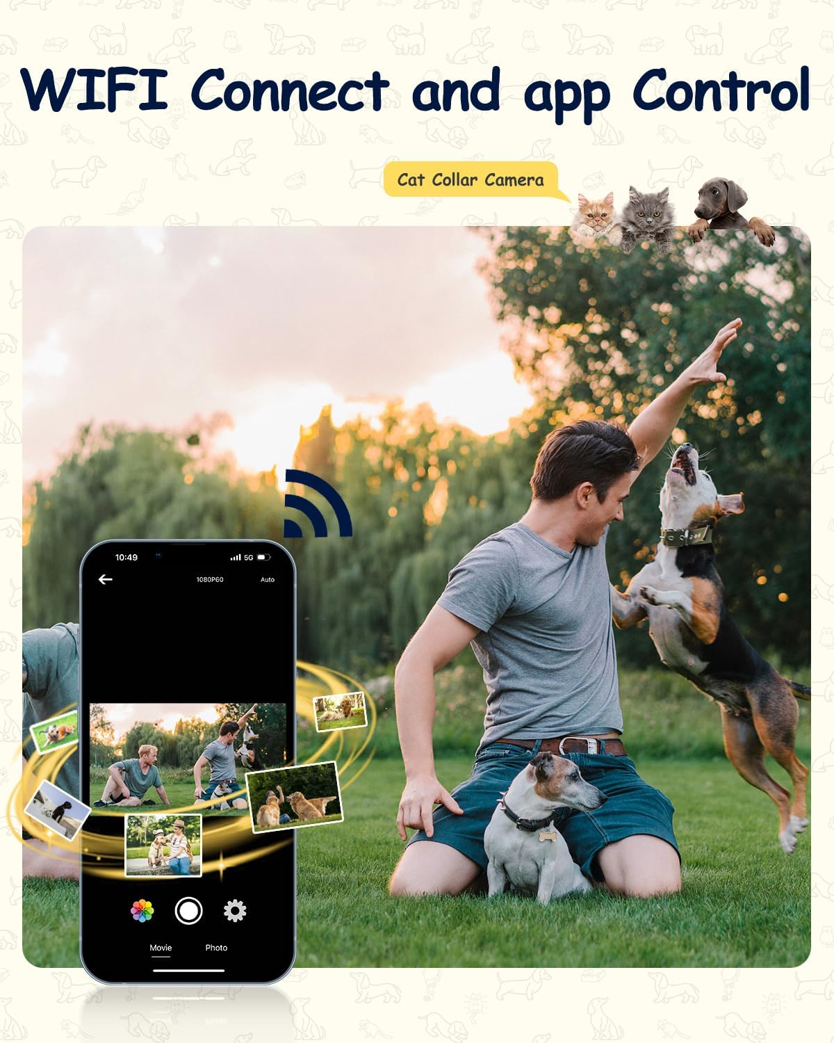 Camlance Cámara de cuello para mascotas 2K con teléfono 32 GB tarje...