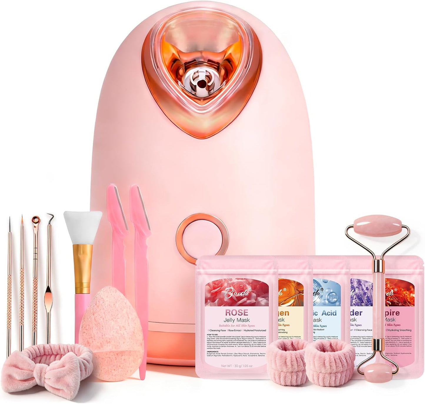 Kit de vapor facial con 17 herramientas para el cuidado de la piel, vaporizador facial nano iónico para limpieza profunda, desobstruye los poros, humidificador de vapor cálido para cara, sauna en casa, spa, regalos de cuidado personal para mujeres