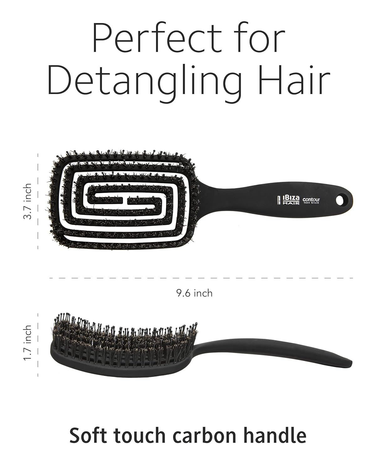 Ibiza Hair Cepillo desenredante de ventilación de contorno con cerdas de punta de bola de jabalí/nailon | Diseño geométrico que se adapta a la forma de la cabeza para desenredar sin daños | Impermeable y resistente al calor