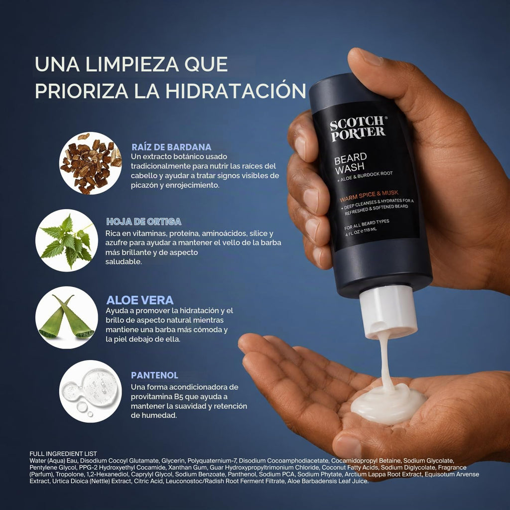 Scotch Porter Champú hidratante para lavado de barba, especias cáli...