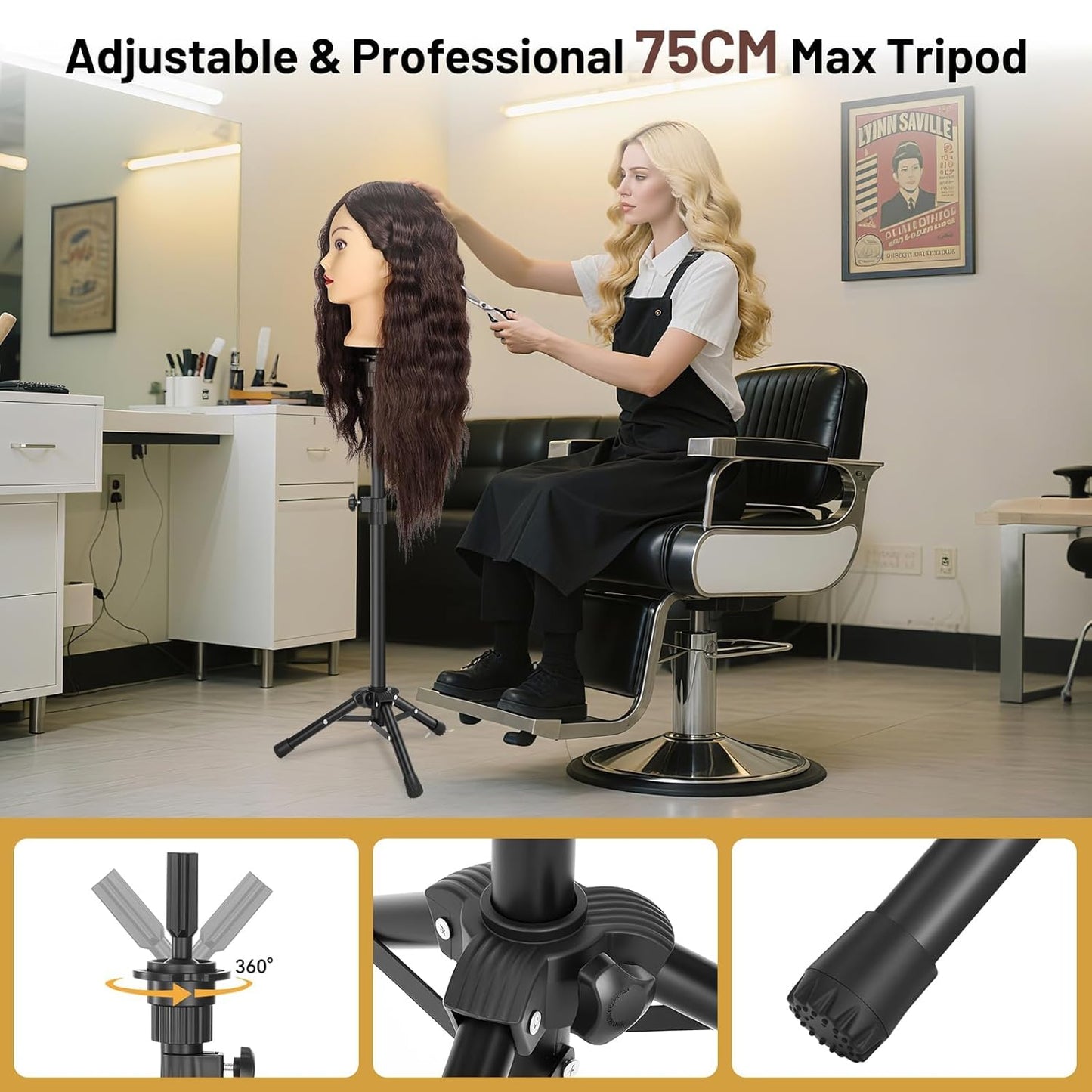 Cabeza de maniquí con 90% cabello humano de 23 pulgadas, cabeza de...