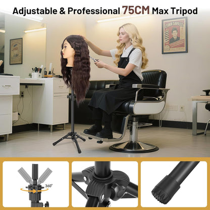 Cabeza de maniquí con 90% cabello humano de 23 pulgadas, cabeza de...
