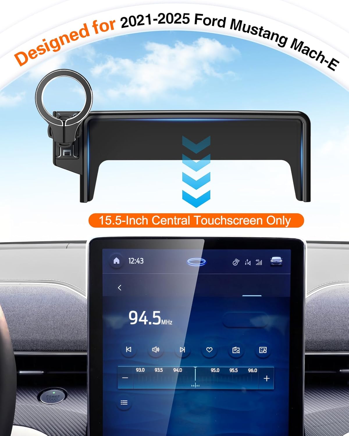 pop-tech Soporte magnético para automóvil compatible con Ford Mustang Mach-E 2021-2025, soporte de teléfono celular con imanes fuertes para MagSafe, accesorios para automóviles, soporte móvil para
