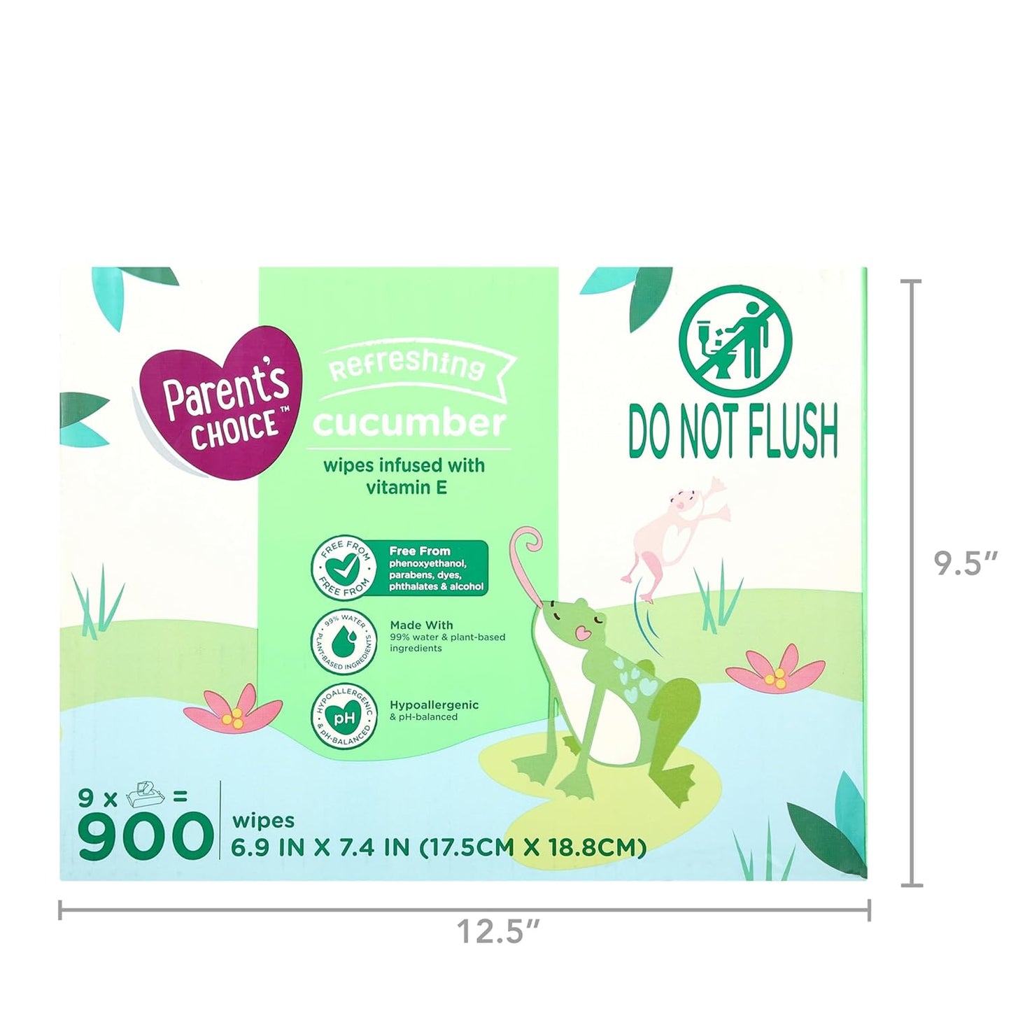 Toallitas para bebés con aroma a pepino, 900 unidades, infundidas con vitamina E, libres de fenoxietanol, parabenos, tintes, ftalatos y alcohol, nueve paquetes individuales de toallitas de 100