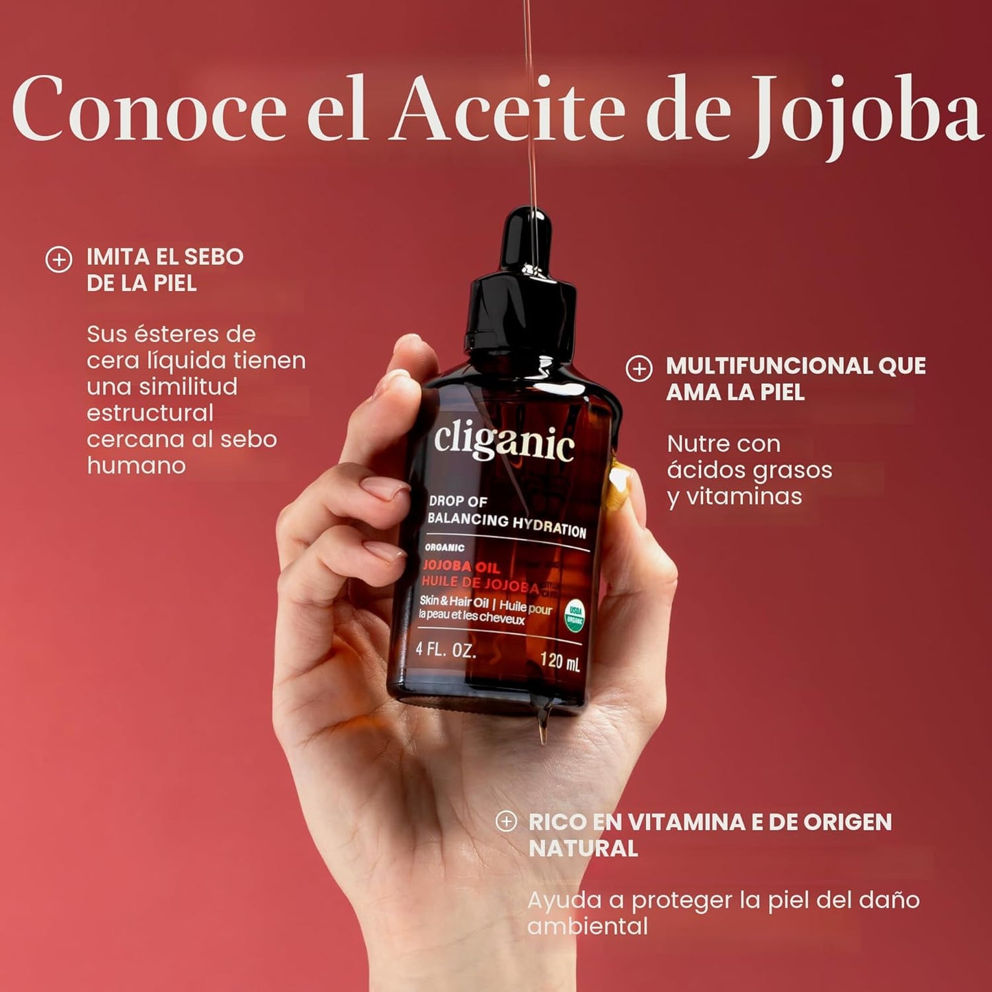 Aceite de jojoba orgánico Cliganic, 100% puro (120 ml) | Hidratante...