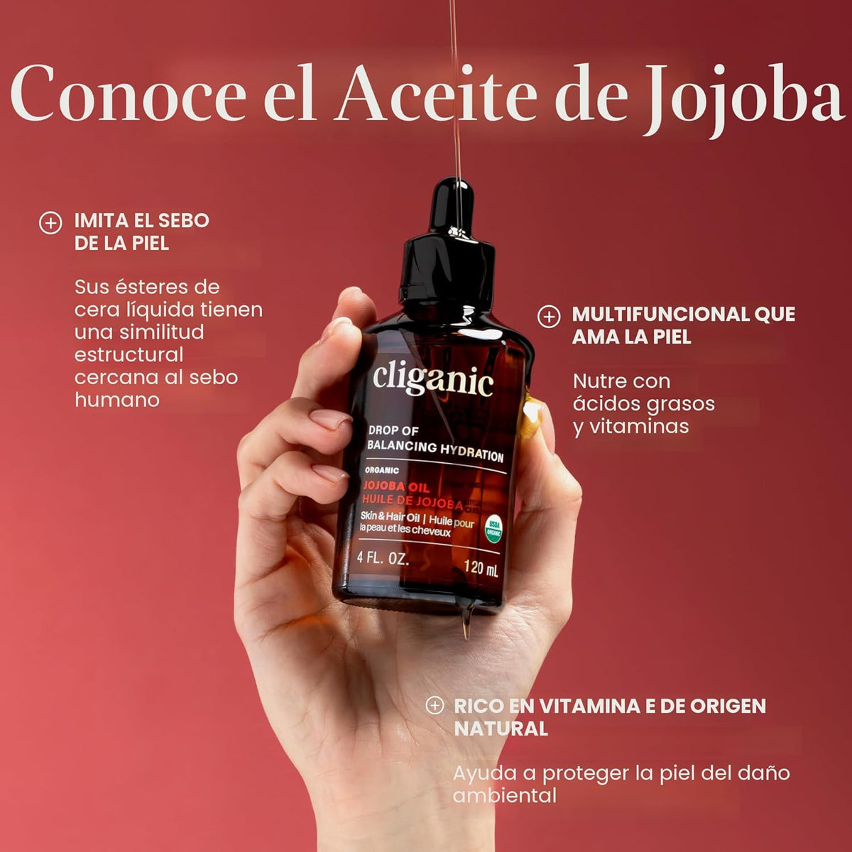 Aceite de jojoba orgánico Cliganic, 100% puro (120 ml) | Hidratante...