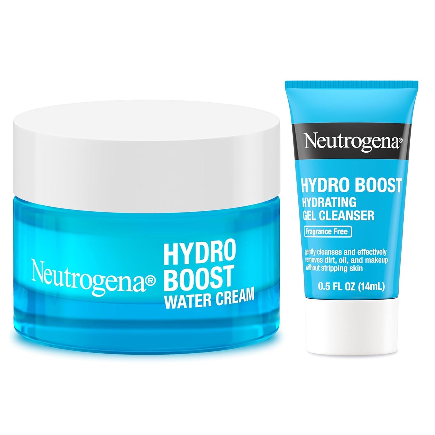 Neutrogena Hydro Boost - Crema de agua, hidratación de 72 horas para piel normal o extra seca, sin fragancia, hidratante facial con ácido hialurónico, 1.7 onzas y limpiador de gel hidratante Hydro Boost tamaño de prueba, 0.5 onzas líquidas