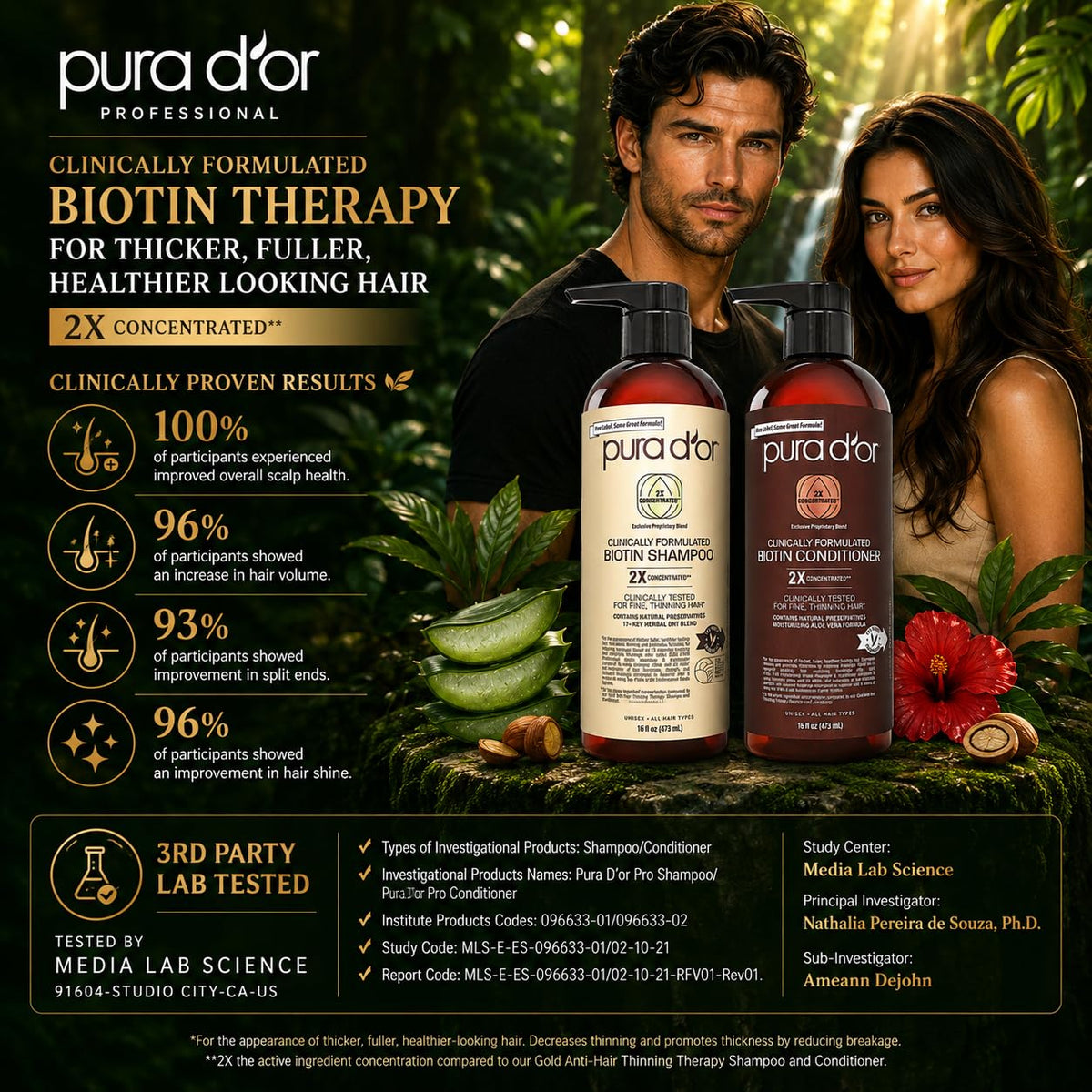 PURA D'OR Champú y Acondicionador de Biotina Formulados Clínica...