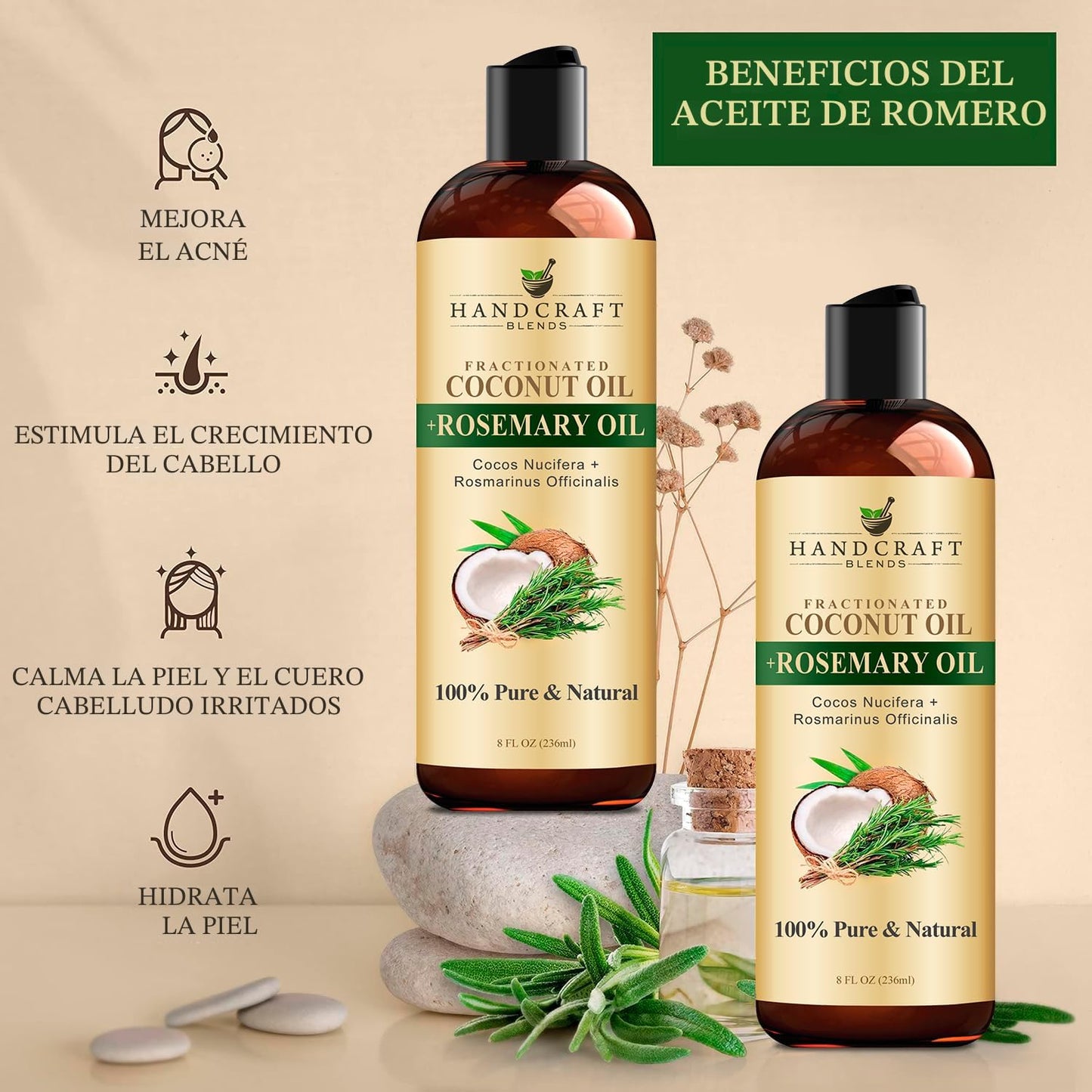 Handcraft Blends Aceite de Coco Fraccionado Infundido con Romero -...