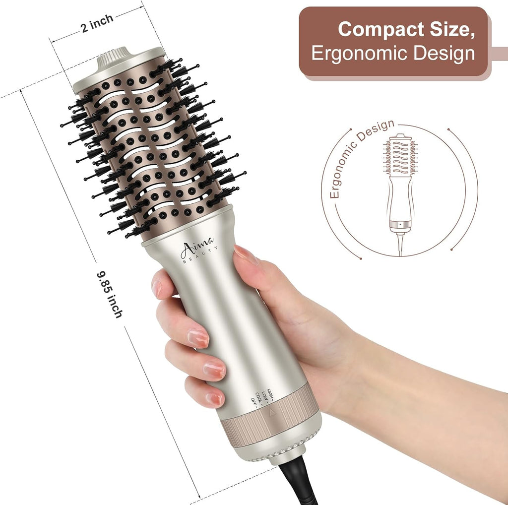 Aima Beauty Pequeño auto doble voltaje secador de pelo cepillo fres...