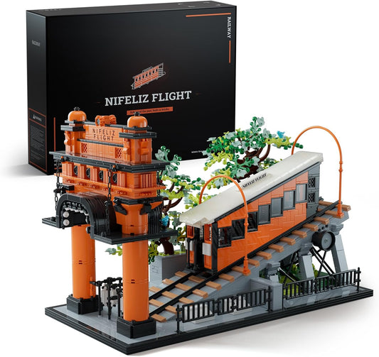 Nifeliz Juego de construcción de ferrocarril de vuelo, modelo vintage de exhibición de teleférico para decoración, regalo memorable para adultos (2,892 unidades, NF10294)