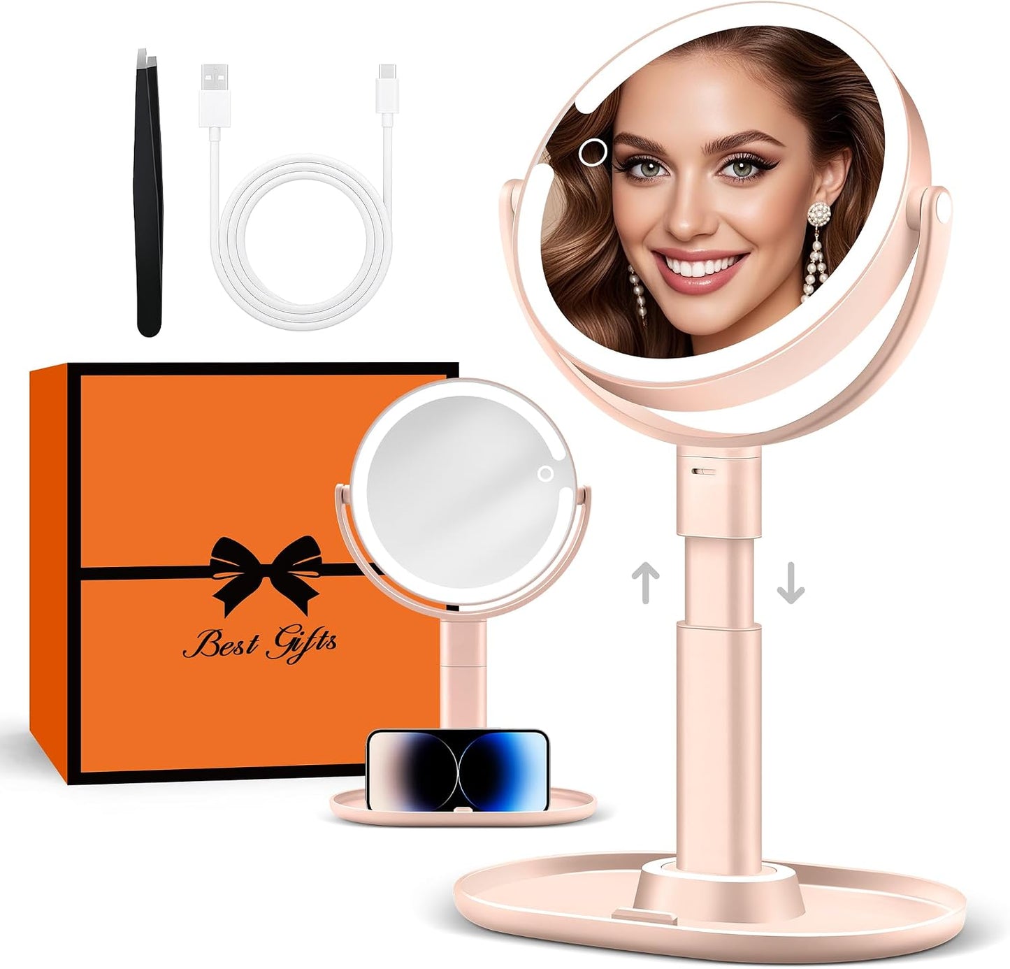 B Beauty Planet Espejo de maquillaje con luces, espejo de aumento i...