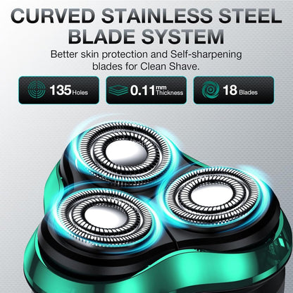 Maquinilla de afeitar eléctrica para hombres, afeitadora recargable con soporte de carga, afeitadora inalámbrica impermeable en seco y húmedo con recortadora emergente (verde)