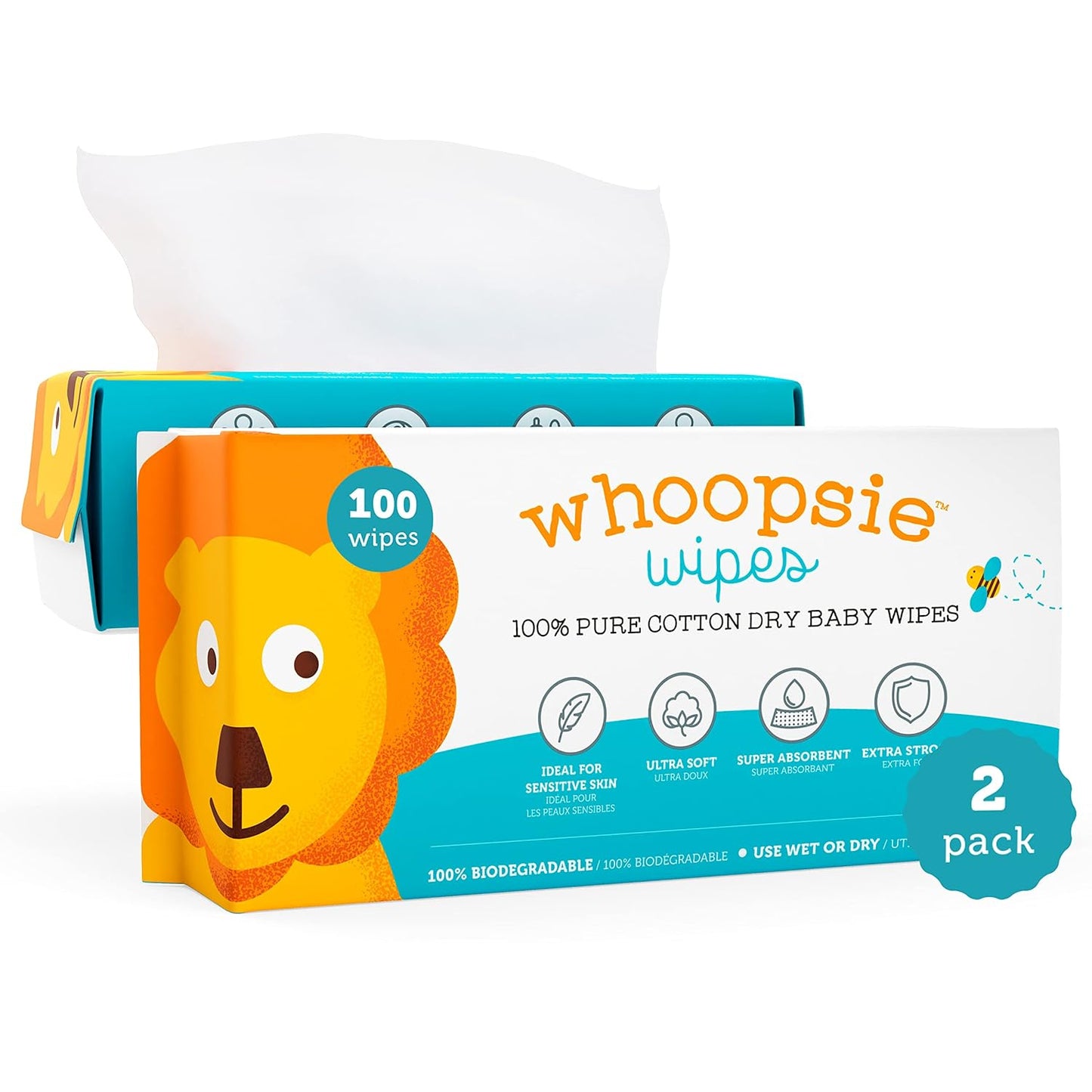 Whoopsie Wipes Las toallitas secas originales de algodón 100% puro...