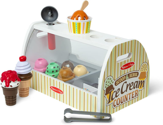 Melissa &amp; Doug - Encimera de helados de madera con cuchara para...