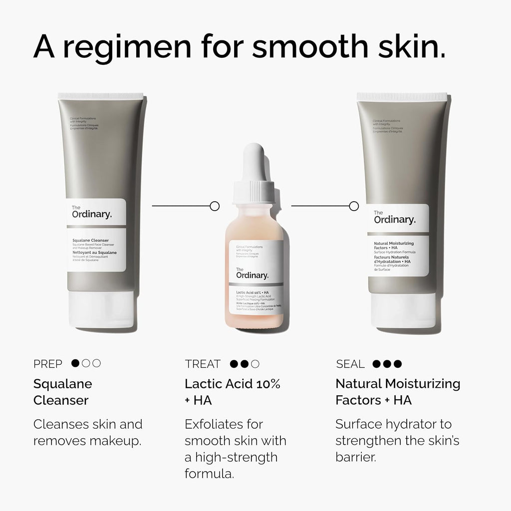The Ordinary Ácido Láctico 10% + Ácido Hialurónico 2%, Suero Exfoliante de Alta Potencia para una Piel más Suave y Luminosa, 1 Fl Oz